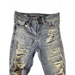 American Eagle Grunge Jegging Jeans Womens 4 Short Medium Wash Ripped Knees